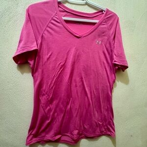Under Armour UA Tech‎ Women’s Pink V-Neck Athletic T-Shirt Size Large